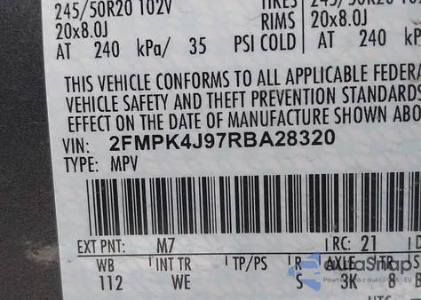 2024 Ford Edge St-Line from USA, damaged, VIN 2FMPK4J97RBA28320